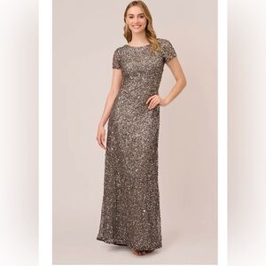 Adrianna pappell scooped back sequin gown in lead SIZE 6
